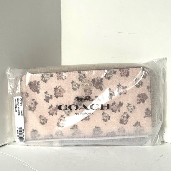 Coach Long Zip Phone Wallet Rosette Floral Wristlet Pink Canvas CZ329 Strap - Picture 3 of 7